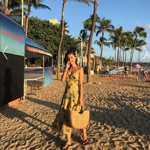 Tropical Pineapple Tie Cami Dress in Yellow